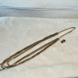 Extra long Multi Chain Necklace & Onyx Earring Set